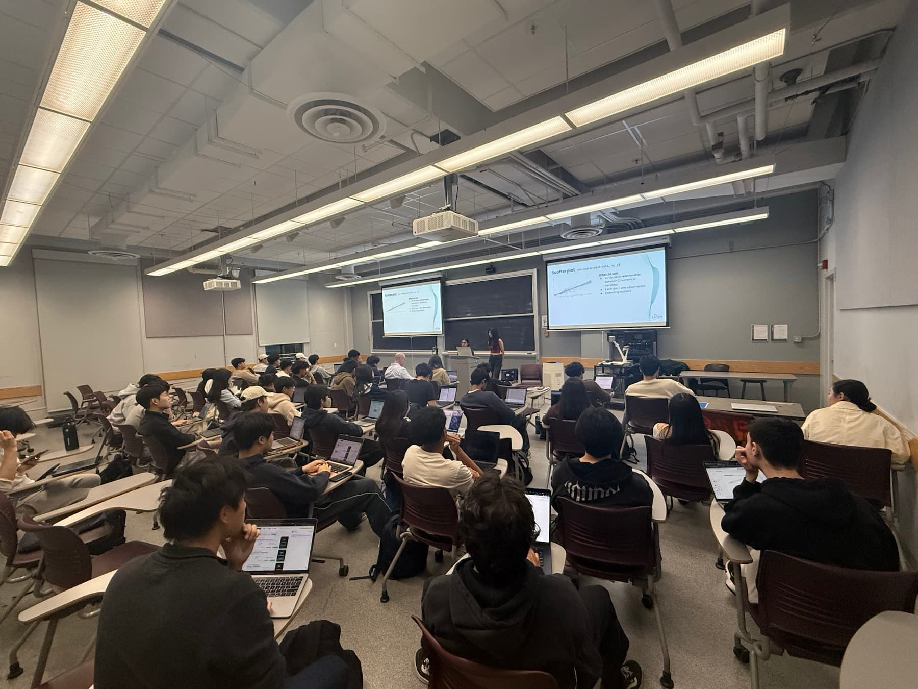 Students attending an Acadev lecture on data visualization in a UC Berkeley classroom