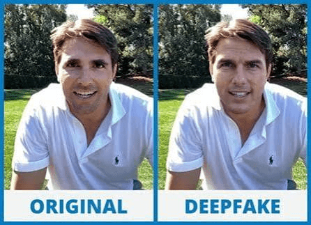 Side-by-side comparison of an original face image and an AI-generated deepfake